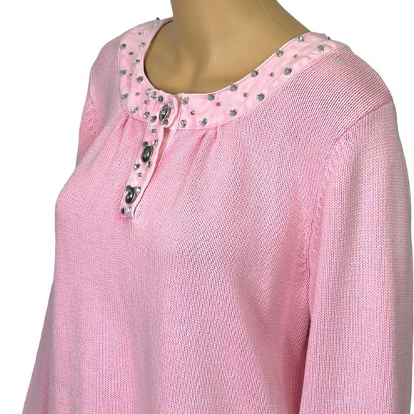 Vintage RARE Quacker Factory Womens M Pink Sweater Shirt Rhinestones &‎ Beaded - Picture 8 of 15